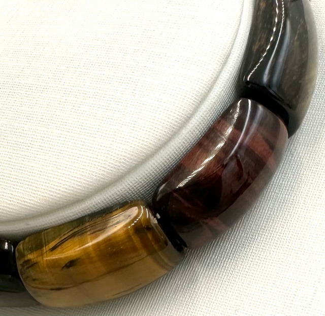 (00744)カラフルミックスタイガーアイ【バングル11mm】　Tiger's eye 　虎目石　虎眼石　金運　仕事運　バングル　 天然石ブレスレット　パワーストーン　