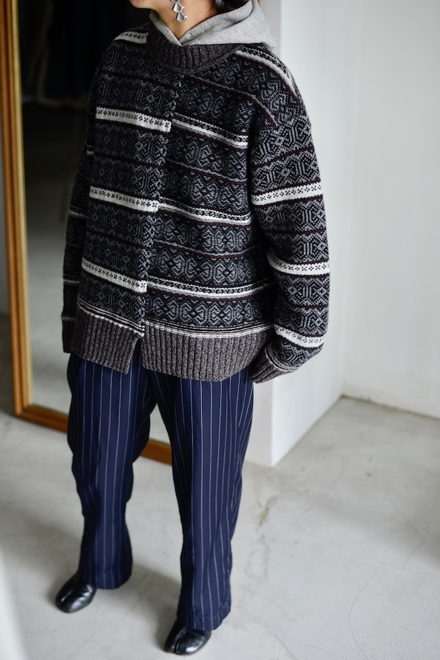 Ex.Nikki ESSENTIAL PIECES / wool / cashmere crazy pattern Nordic Crewneck(black mix)