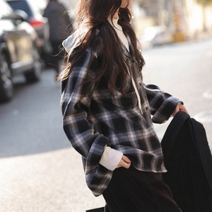 hooded check shirt　J00362