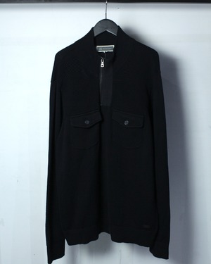 【Caka BLACK】Switching Design Vintage Half Zip Knit