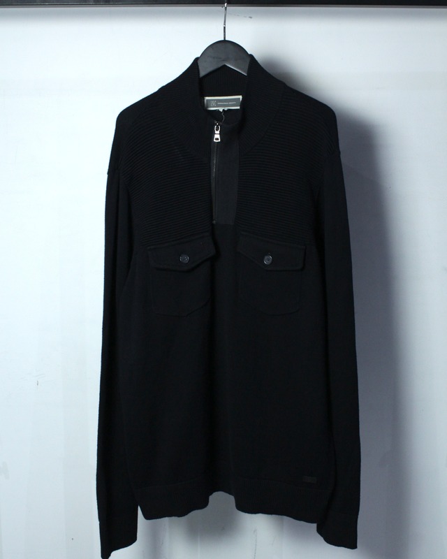 【Caka BLACK】Switching Design Vintage Half Zip Knit