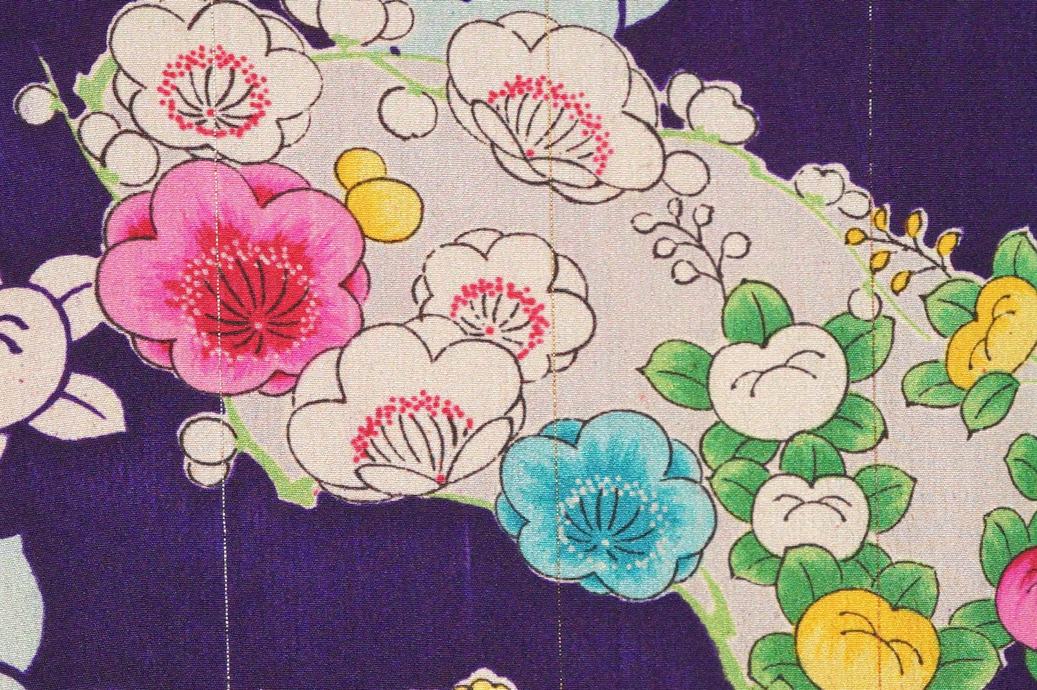 1696 アンティーク着物 紫地に友禅染 四季の植物 古典柄 正絹 古布