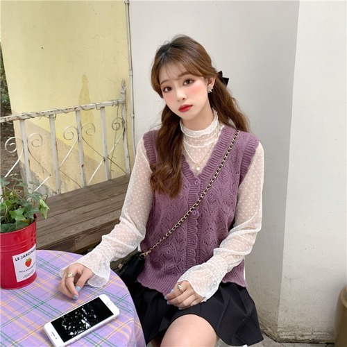 ✞ メッシュシースルースリーブブラウス or ニットガーリーベスト 大人女子 スウィート ソリッドカラー ✞ゴスロリ SM ミリ 甘ロリ クラロリ 和ロリ エレガント 黒ロリ 姫ロリ 華ロリ BB-BB66471382661