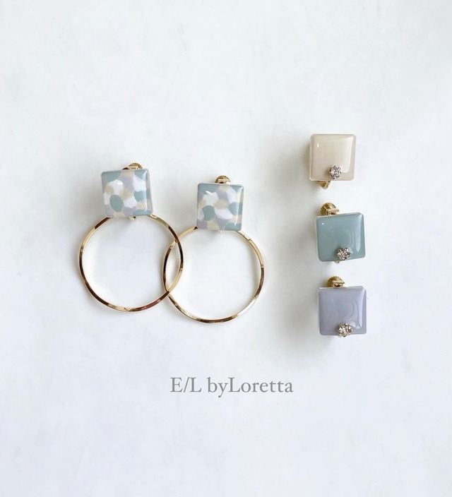 (全4色)2way Asymmetry art square hoop pierce/earring(Mint Mix) [cc]