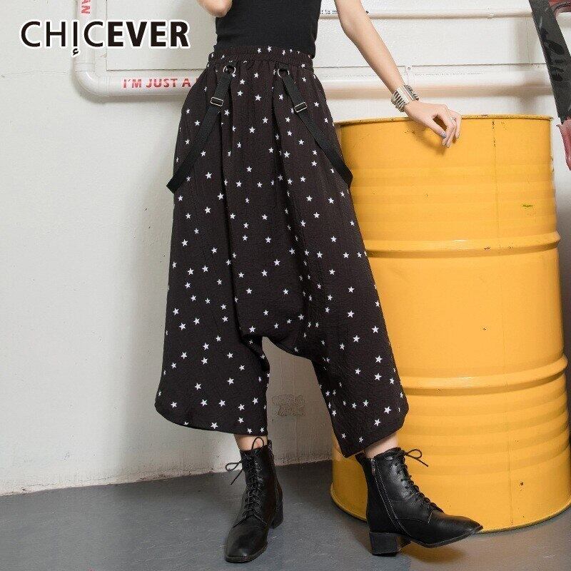 CHICEVERサマープリント黒人女性パンツ伸縮性ウエストポケットルーズオーバーサイズ足首丈オーバーオール2020 ブラック エラスティック 夏物 6base562939997968