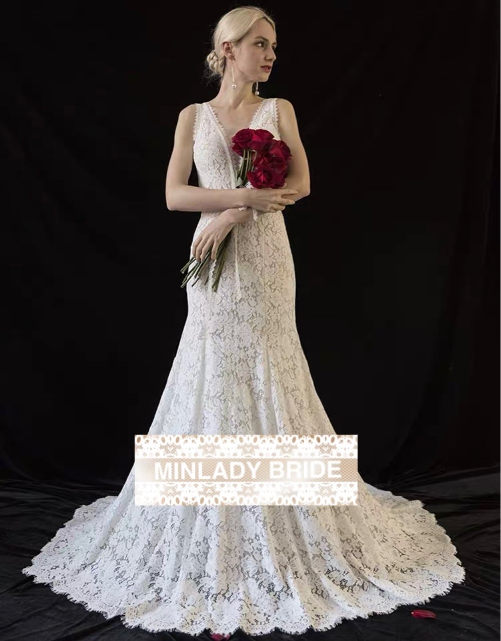 総レース Vネック マーメイド ウェディングドレス | MINLADY BRIDE
