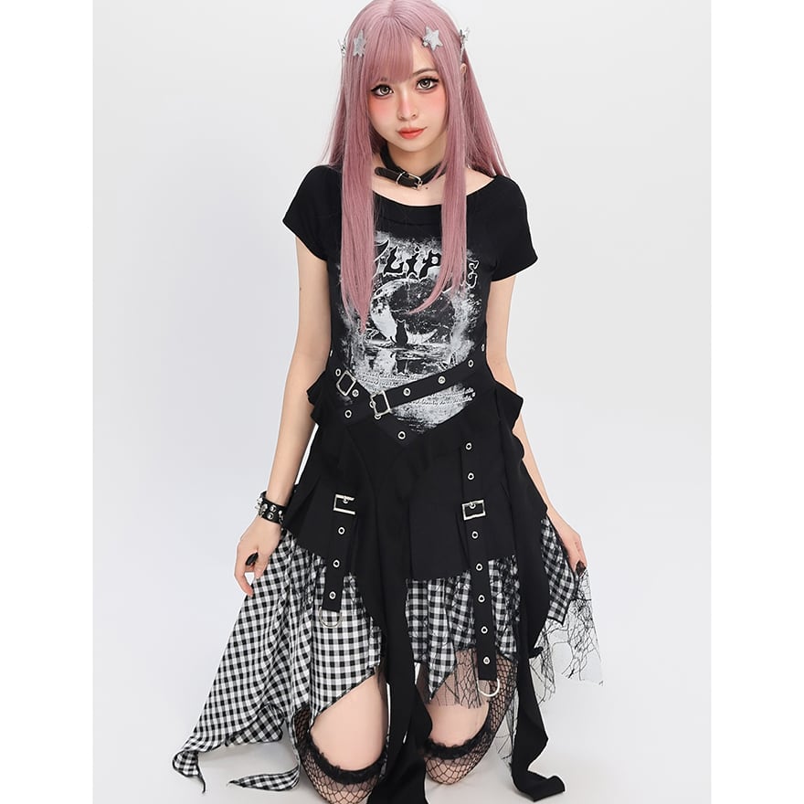 地雷系 ストラップTシャツ ライブ×参戦服 Y2K向け｜WithU | ゴスロリ
