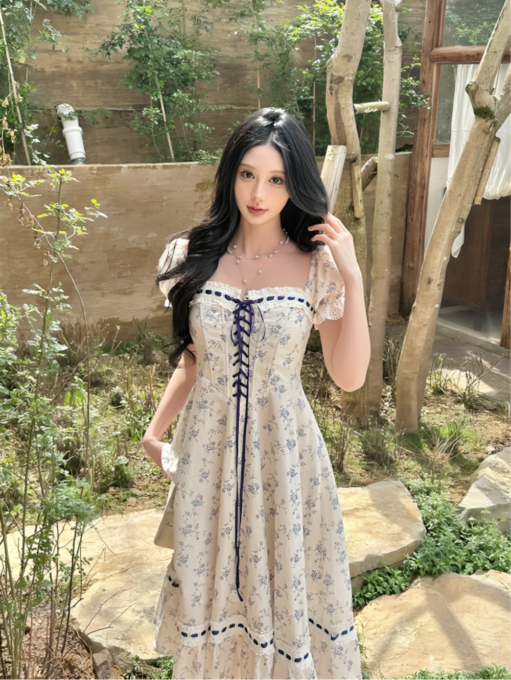 フロントコードラベンダーロングワンピース