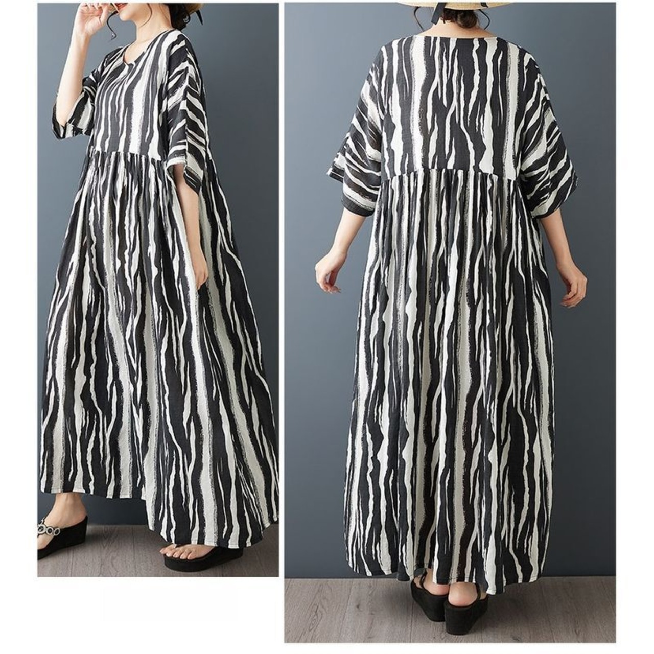 モノトーン 柄切替 ワンピース 30216