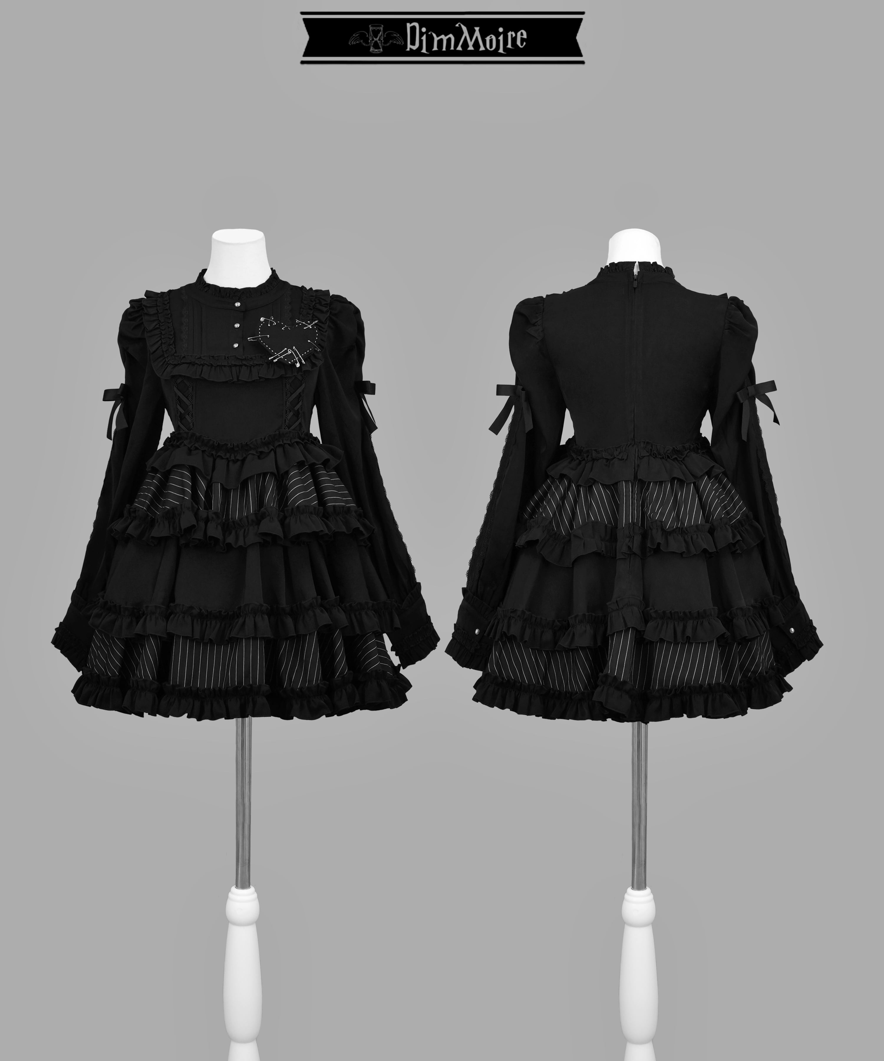 DimMoire フリルに埋もれて見る悪夢ドレスBlack&White｜長袖・七分袖