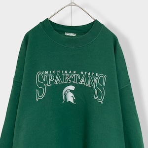 【USA古着】カレッジ ミシガン州立大学 スパルタンズ MICHIGAN STATE SPARTANS 刺繍ロゴ スウェット トレーナー プルオーバー ディープグリーン L相当 US古着