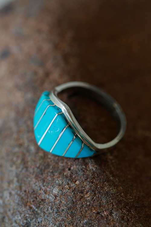 Turquoise Channel Inlay Ring (c. 1970s–1980s, Zuni)