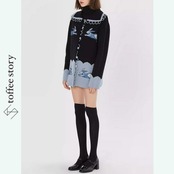 東方の風を纏う：青うさぎ刺繍と雲のニットジャケット XU0084