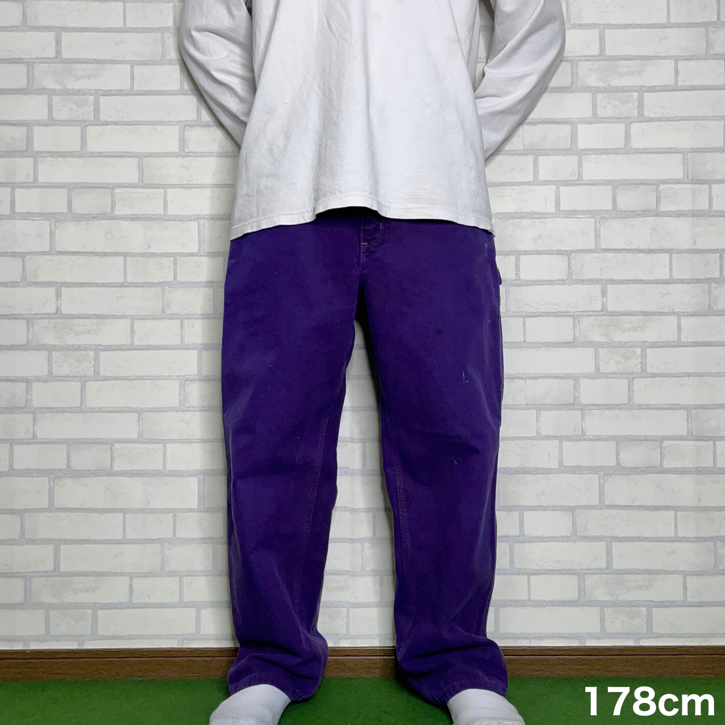 Carhartt ペインターパンツ W34×L30 革パッチ デニムパンツ パープル 