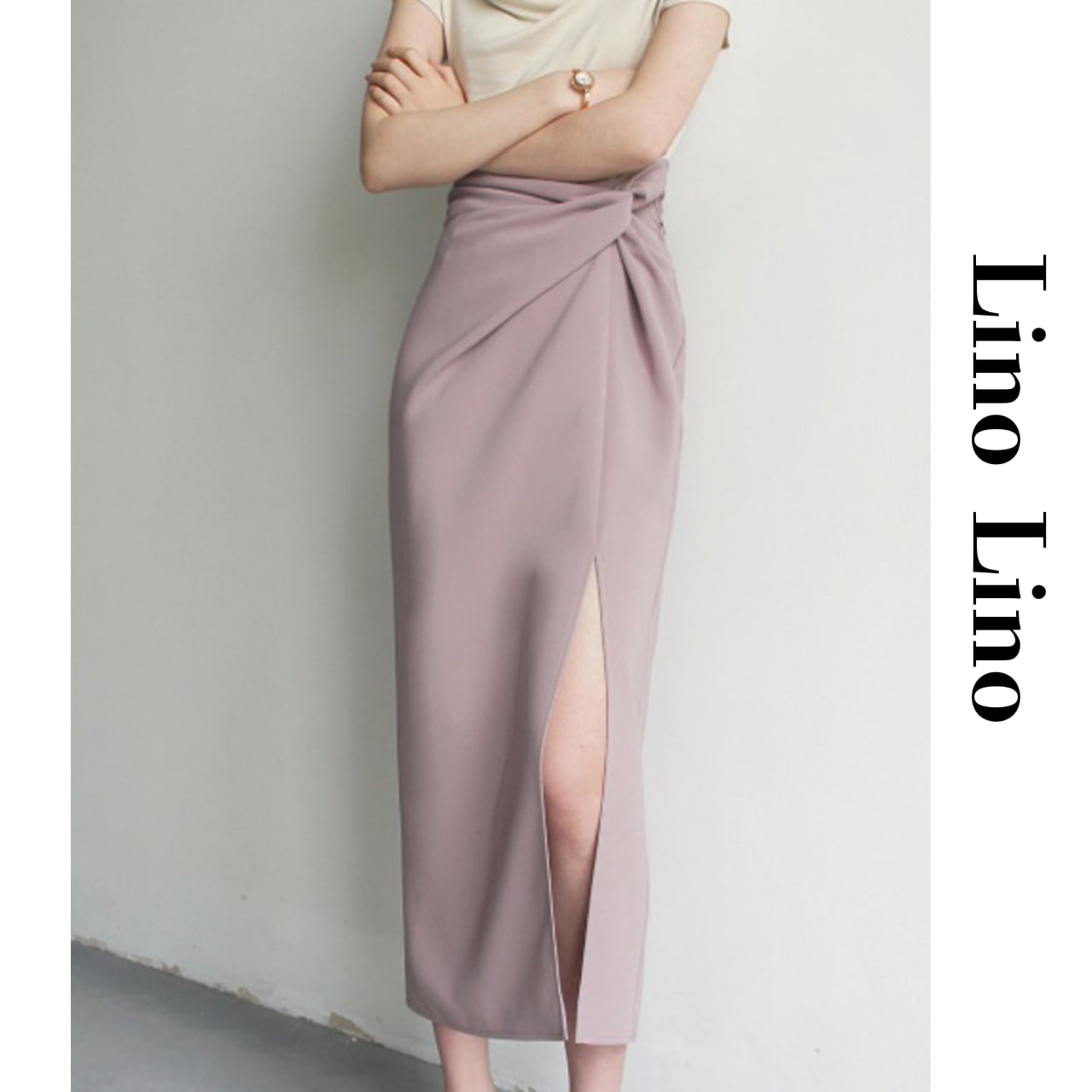 Wrap-style slit midi skirt L00828