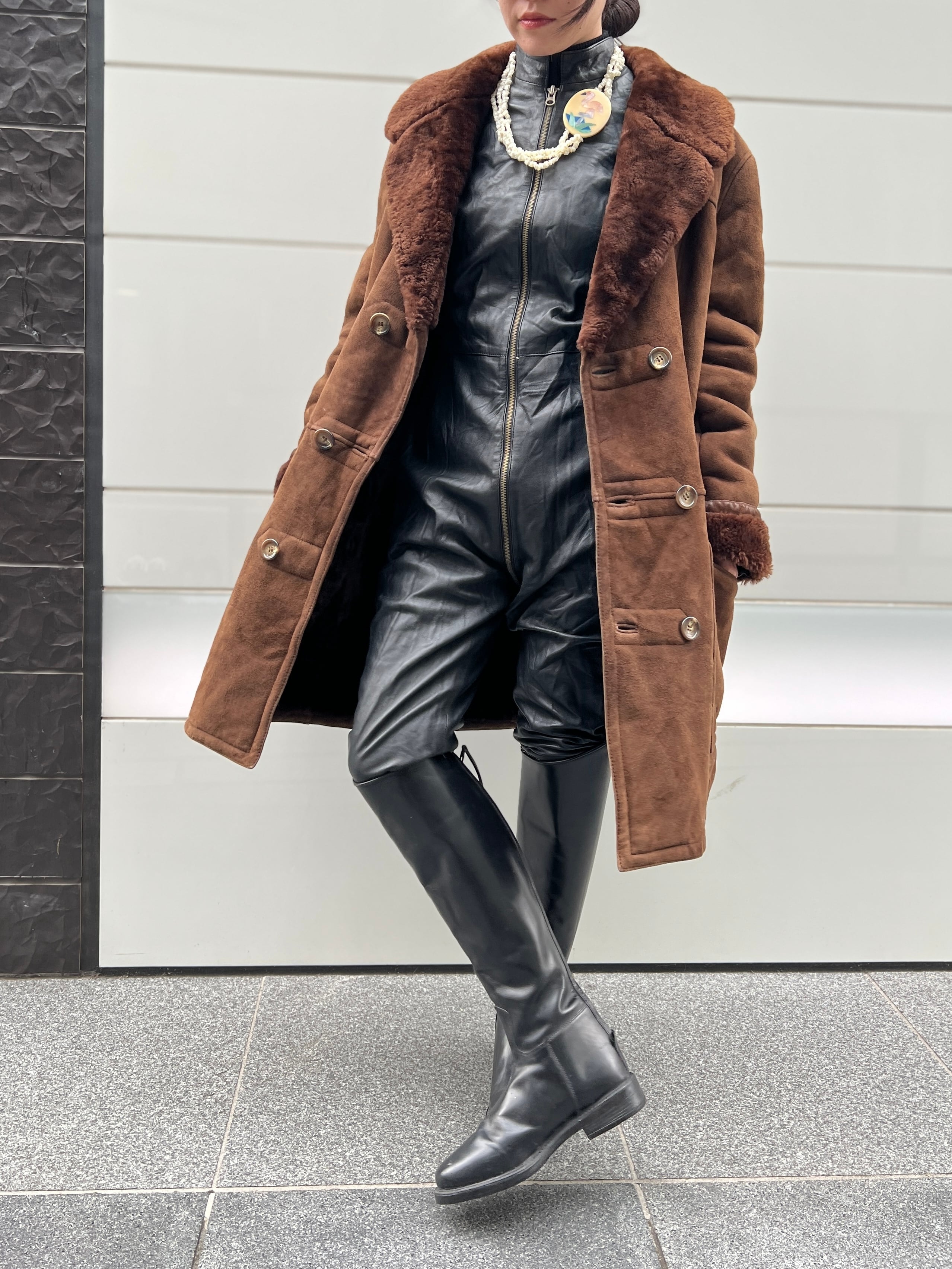 Vintage ITALY brown mouton coat ( ヴィンテージ イタリア ブラウン ムートン コート)