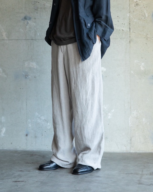 relaxed wide silhouette linen easy trousers / draw code / From EUROPE