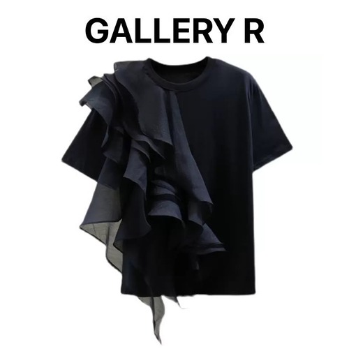 トップス　フリルブラウス　レース　ブラウス　シア感