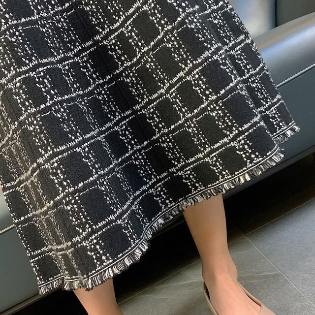 【予約販売】スカート ミモレ丈スカート ニットスカート ツイードスカート 秋冬 フレアスカート Aラインスカート ホワイト/ブラック/ブラウン