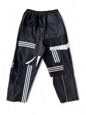 KOH ISHIGURO Upcycled Crazy Patchwork LINE wide pants -BLACK- Woman model