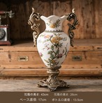 花瓶 トロフィー型 取手付き 花柄 鳥 フラワーポット ゴールド エレガント ゴージャス ゴールド ホームインテリア