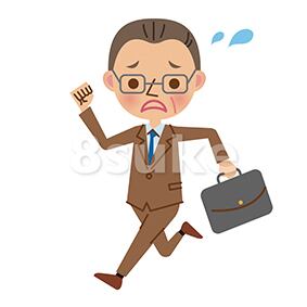 イラスト素材:慌てた様子で走る中年ビジネスマン(ベクター・JPG)