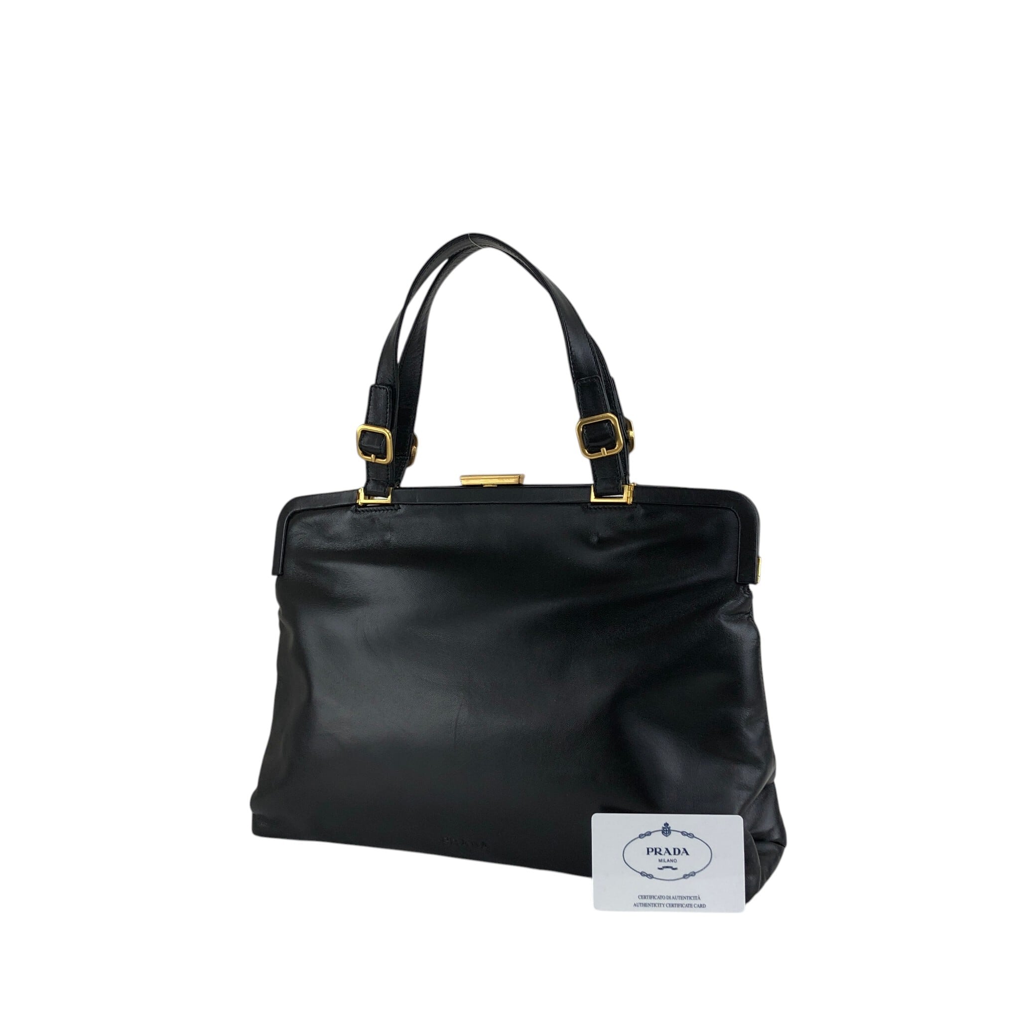 PRADA プラダ ハンドバッグ ブラック レザー がま口 vintage