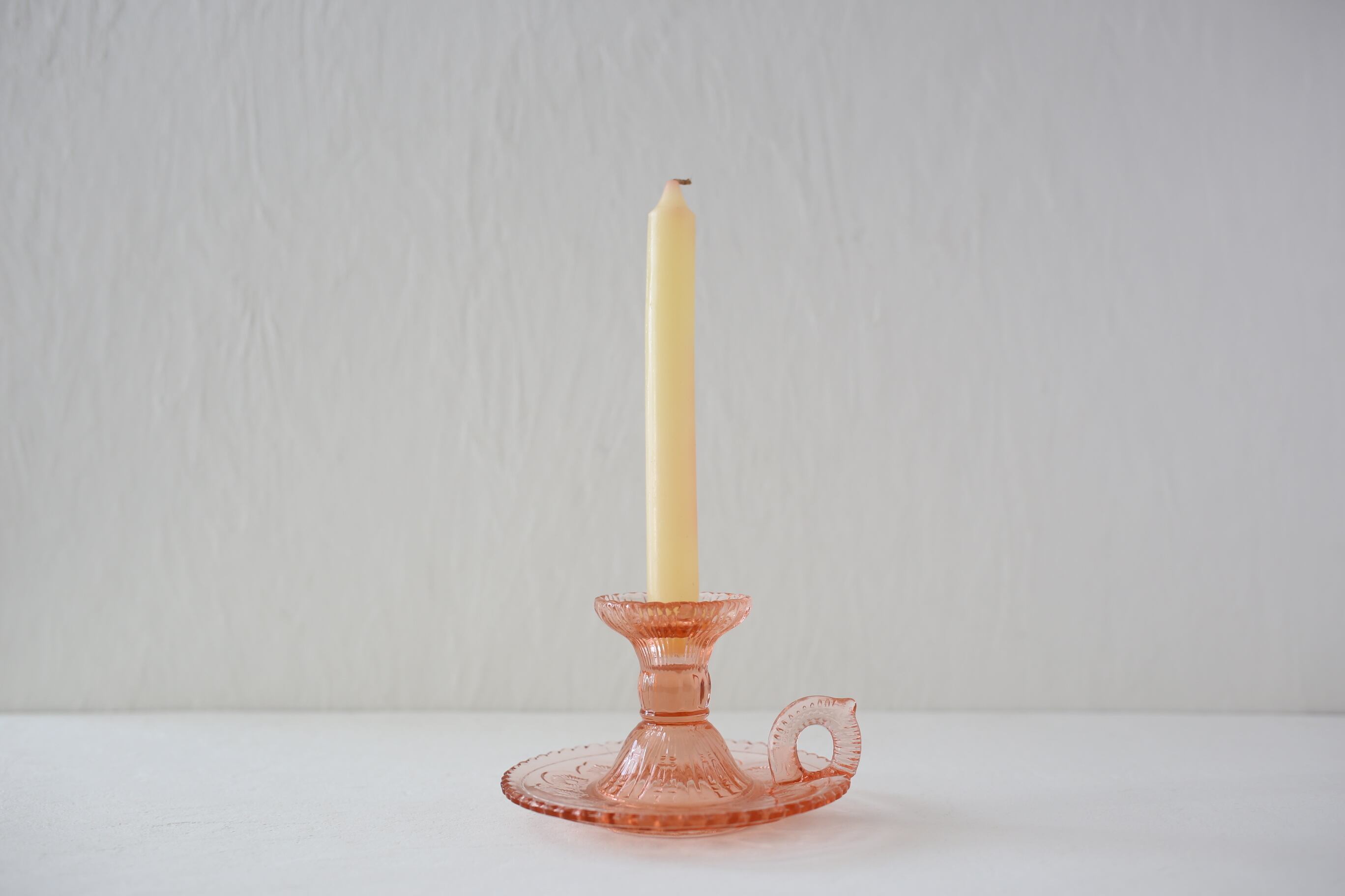 フランス アンティーク ヴィンテージ ガラスのキャンドルスタンド (ローズ) N-03653