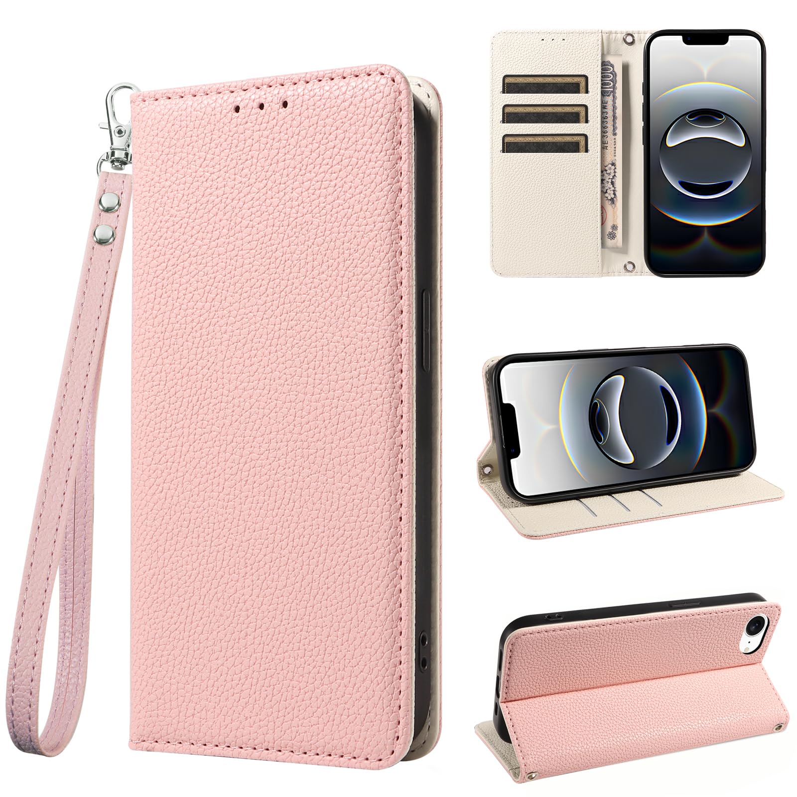 For iPhone 16e/17e ケース 手帳型 MaKaWa アイフォン16 e 財布型 カードポケット付き あいほん17 e 携帯 カバー スマホケース 高級レザー 耐衝撃 全面保護 スタンド機能 ストラップホール付き バイカラー マグネット式女性用 可愛い