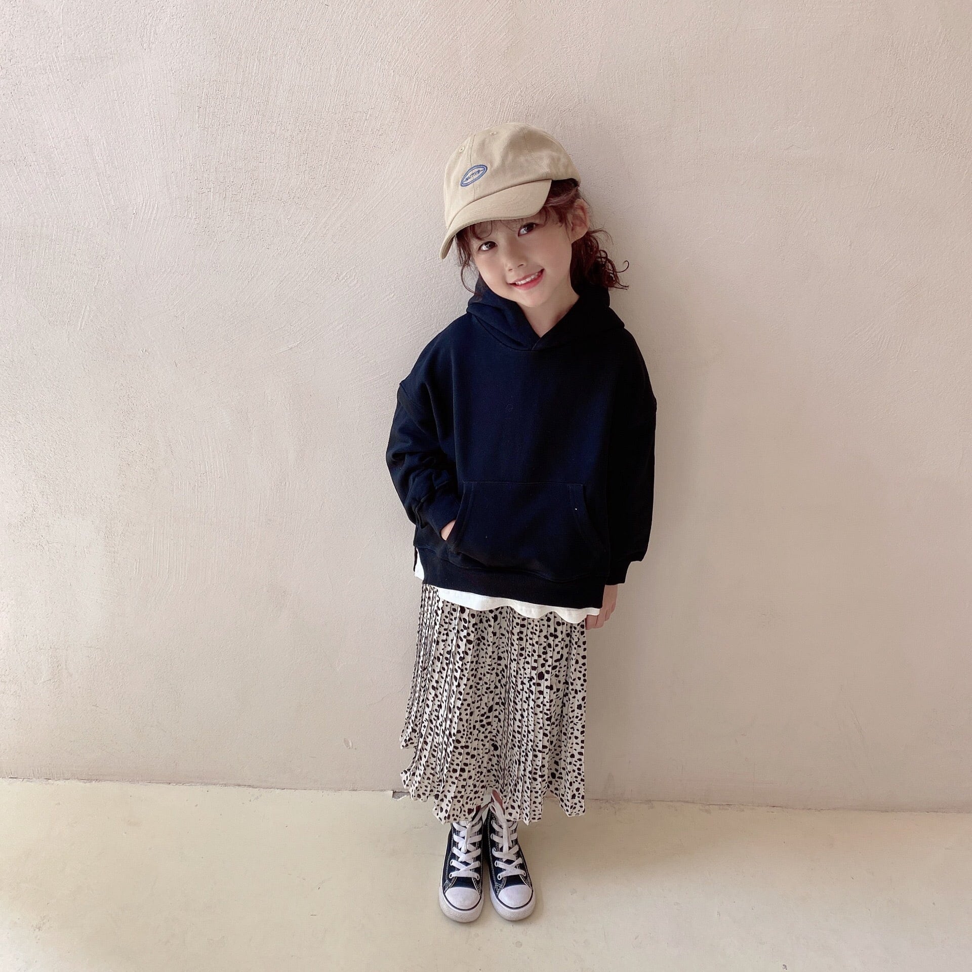ダルメシアン柄プリーツロングスカート B085 インポート 韓国子供服 韓国雑貨のolpemi 雑貨 インテリア
