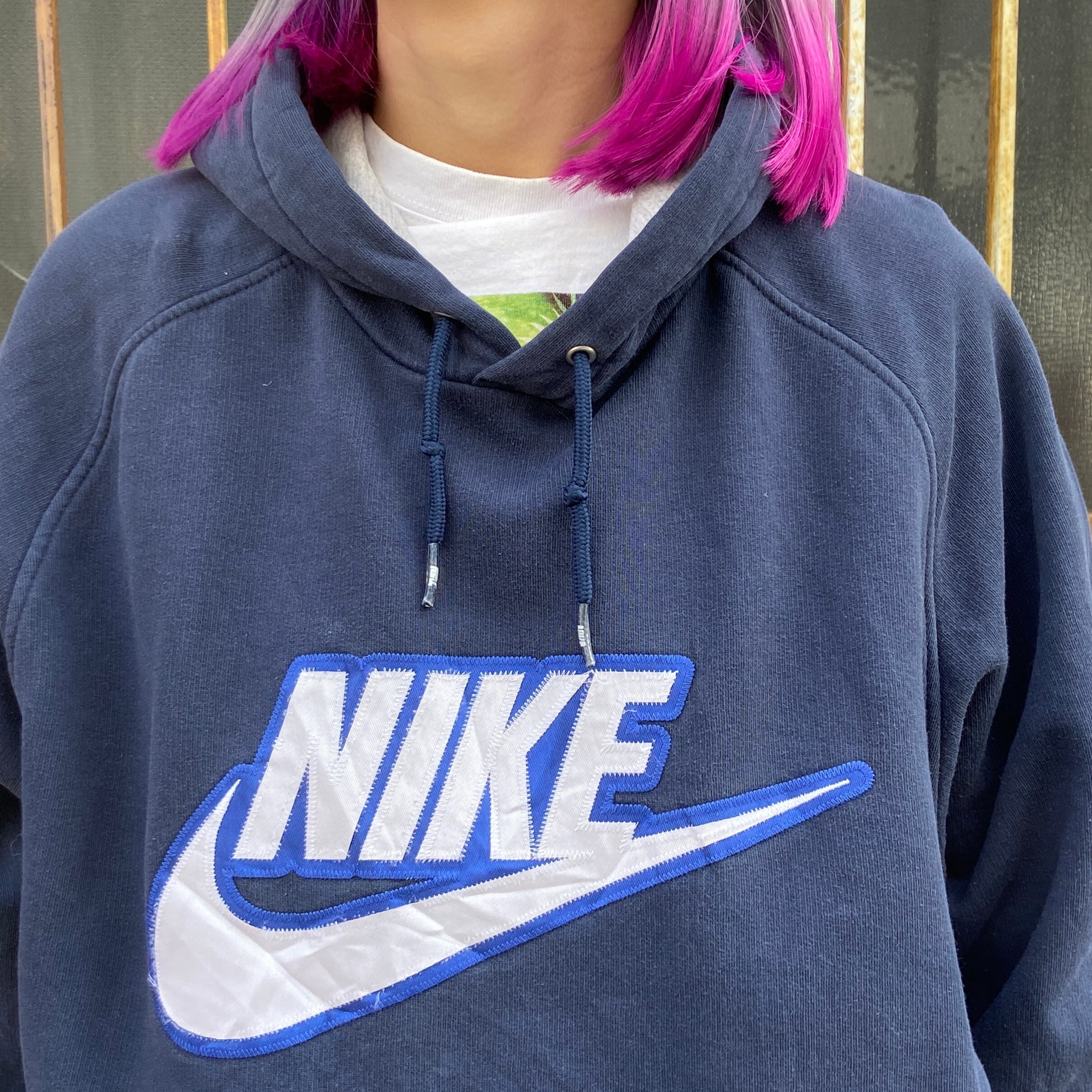 NIKE ナイロンビッグロゴフーディ ネイビー M