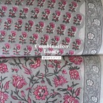 ブロックプリント生地【50cm単位】インド綿  片耳デザイン付き 小花柄 グレー×ピンク #46195-GY2