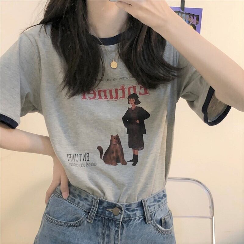 送料無料】古着テイスト♪ リンガー Tシャツ パイピング プリント バイ