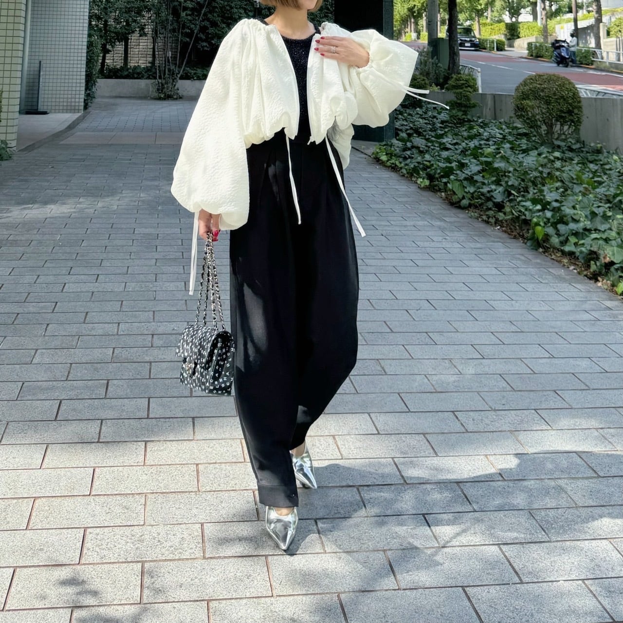 リボンギャザーブルゾン Valentin ホワイト | Cygne 