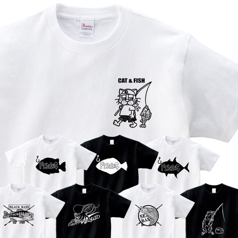 選べるデザイン アウトドア 釣りネコ Tシャツ sp10 釣り ブラックバス シーバス ヒラメ アオリイカ イシダイ ロウニンアジ