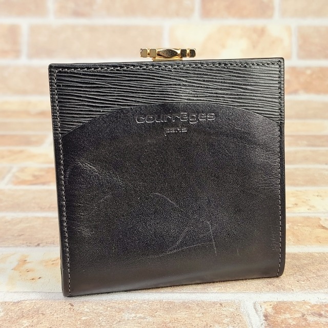 未使用 クレージュ ☆ ヴィンテージ レザー がま口 折財布 ブラック 