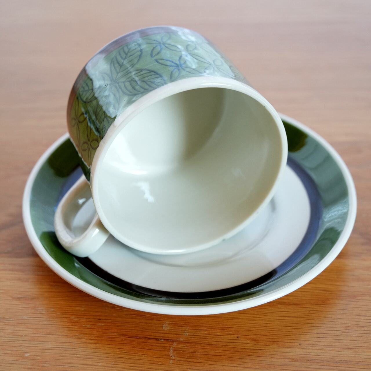 gefle ゲフレ  カップアンドソーサー　2客　グリーン Upsala Ekeby ウプサラ GEFLEゲフレSmyrna ティーカップ＆ソーサー