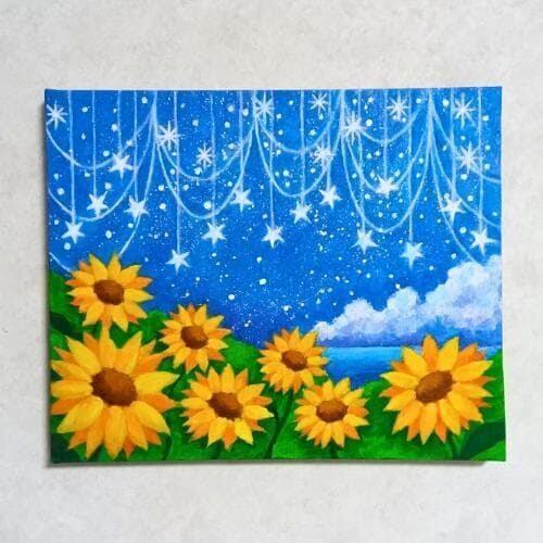 油絵 絵画 【夏空と太陽とひまわり畑】 | PAY ID