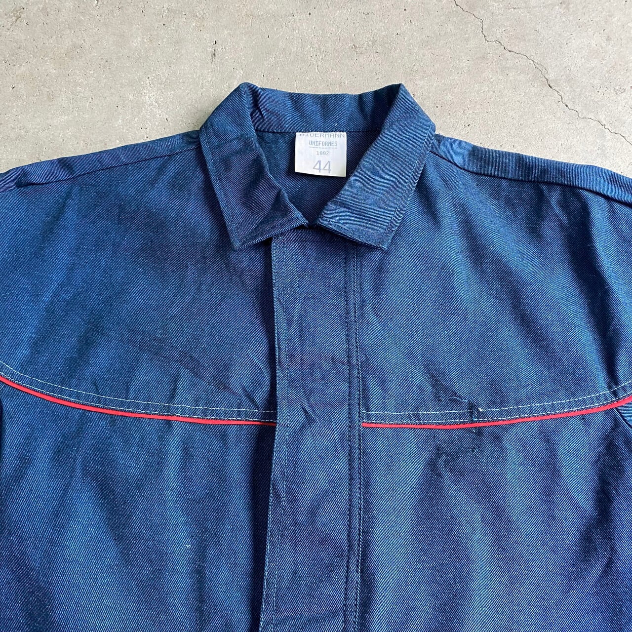 90年代 ブルー×ブラック コットンツイル カップショルダー ユーロ