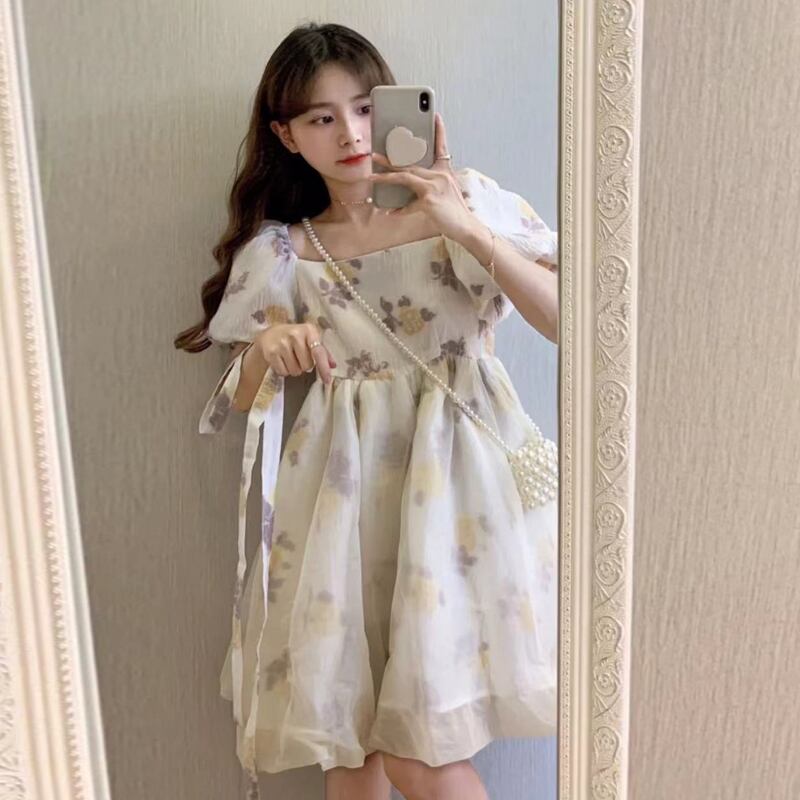 スリーブフローラルドレス サマースカート 夏物 花柄 スーパーモール80916048661