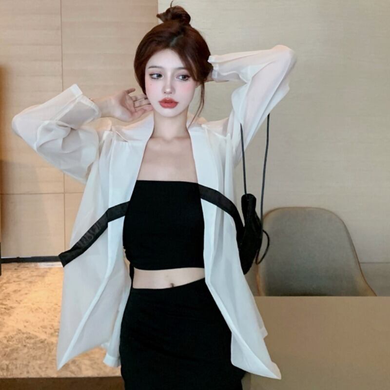 ストラップレス薄手メッシュルーズコート ハンチェンe1311557541