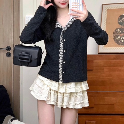 2色／スカラップレーストリムリブカーデ ・72666