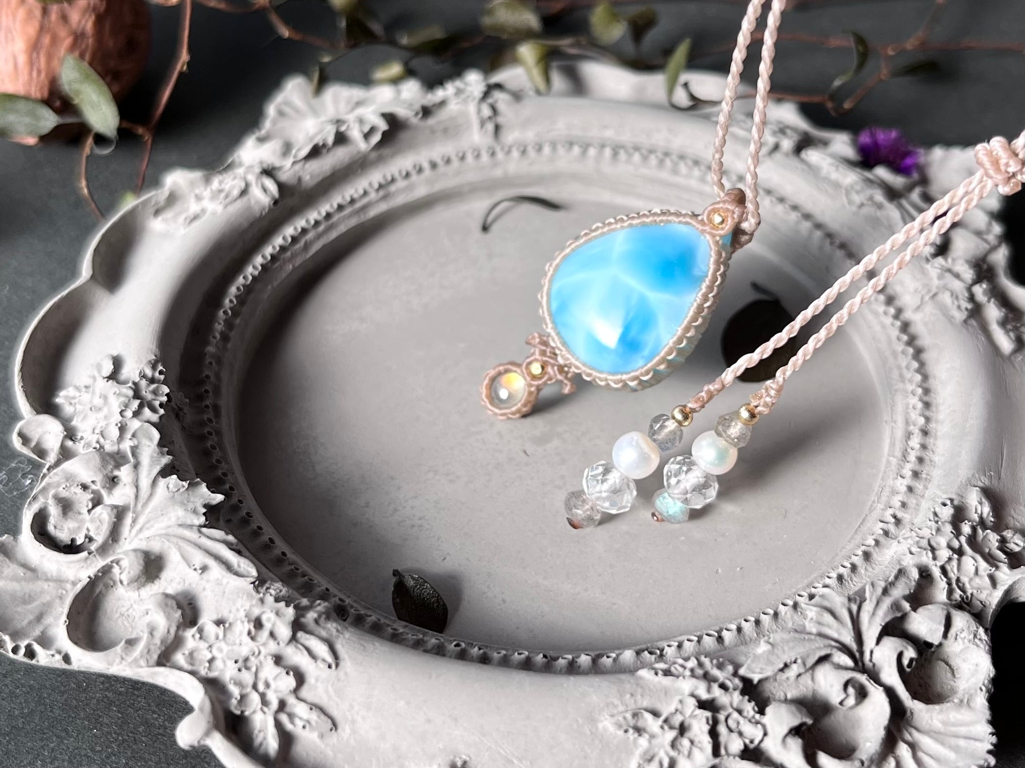 ラリマー＆アンデシンラブラドライト【2粒シリーズ】マクラメ