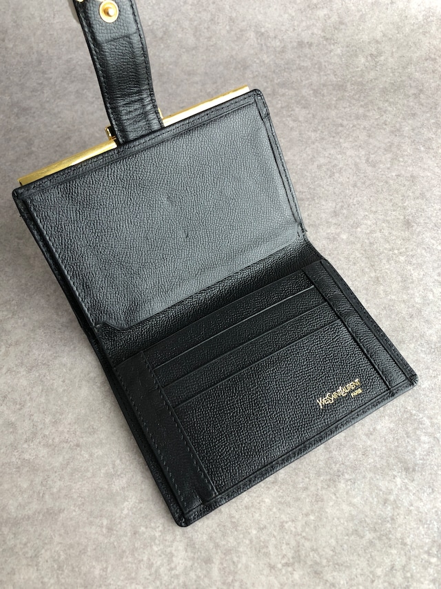 Yves Saint Laurent イヴ・サンローラン 財布 ブラック YSL レザー 二つ折り vintage ヴィンテージ オールド 8mt2m4