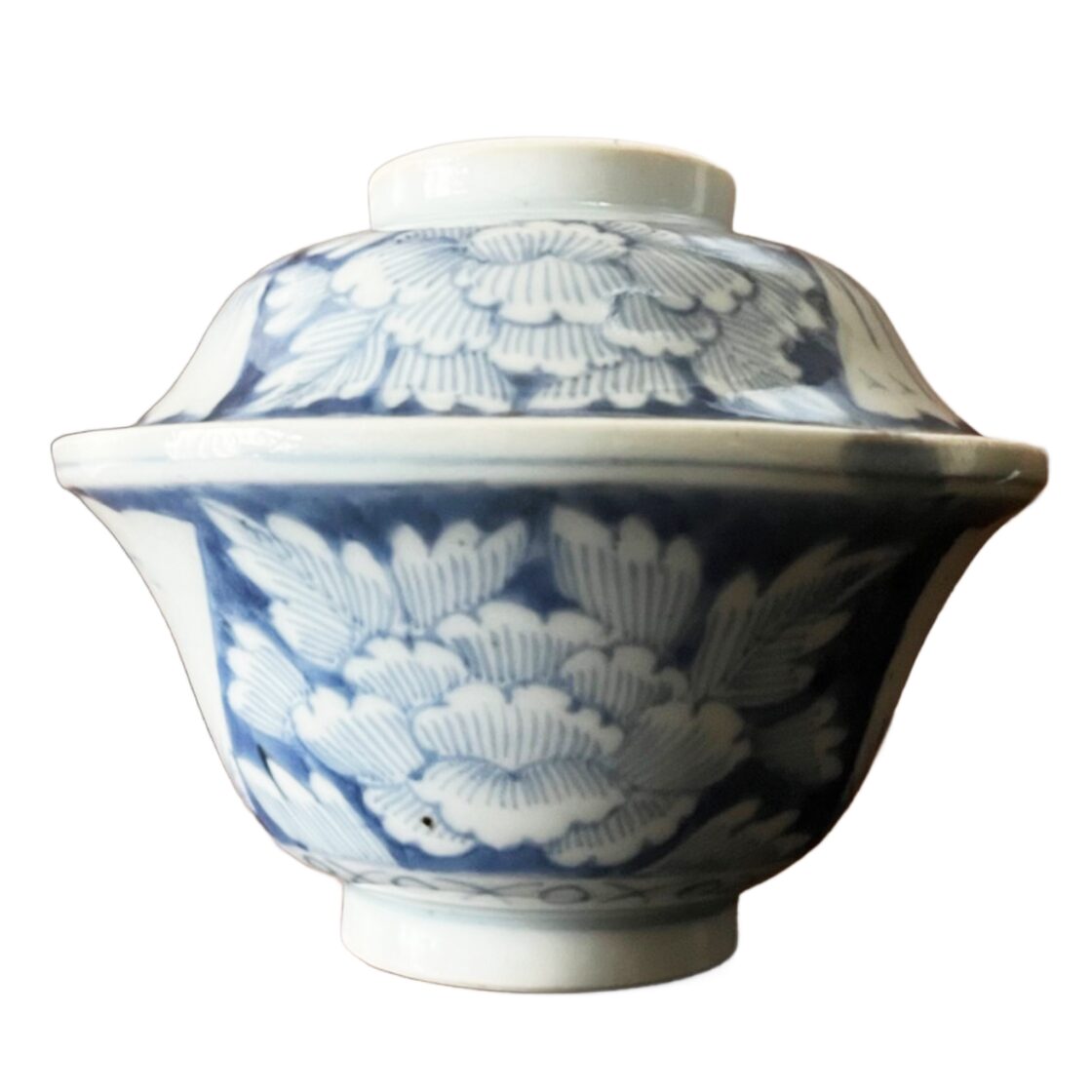 古伊万里 染付 牡丹図 蓋付き煮物碗（マルバツ入） | PAY ID