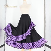 フラメンコ 衣装 ファルダ スカート ブラック系 パープル系 黒 紫 プリマブティック prima boutique ボランテ フリル 水玉 ドット レッスン 練習着 ダンス パーティ 発表会 レディース 練習用 レッスン用 発表会用 ダンス衣装 舞台衣装 水玉柄 かわいい