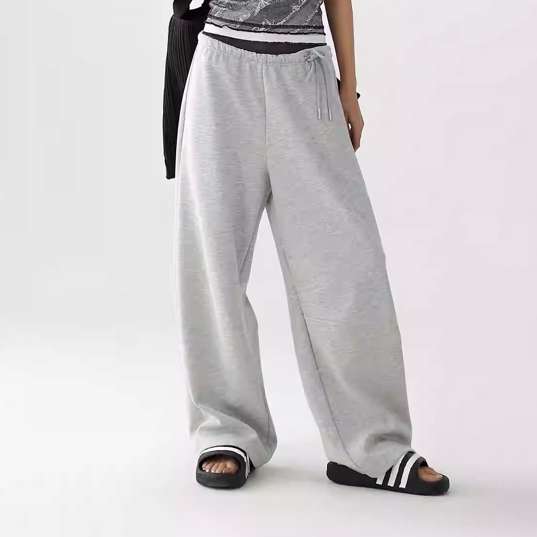 ドローストリング ワイドレッグ フルレングス パンツ