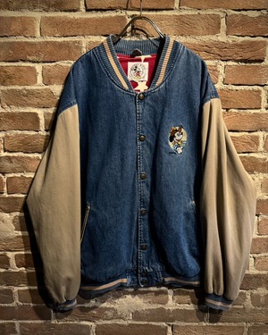 【Caka act3】"OLD Disney" Embroidery Denim Loose Stadium Jacket
