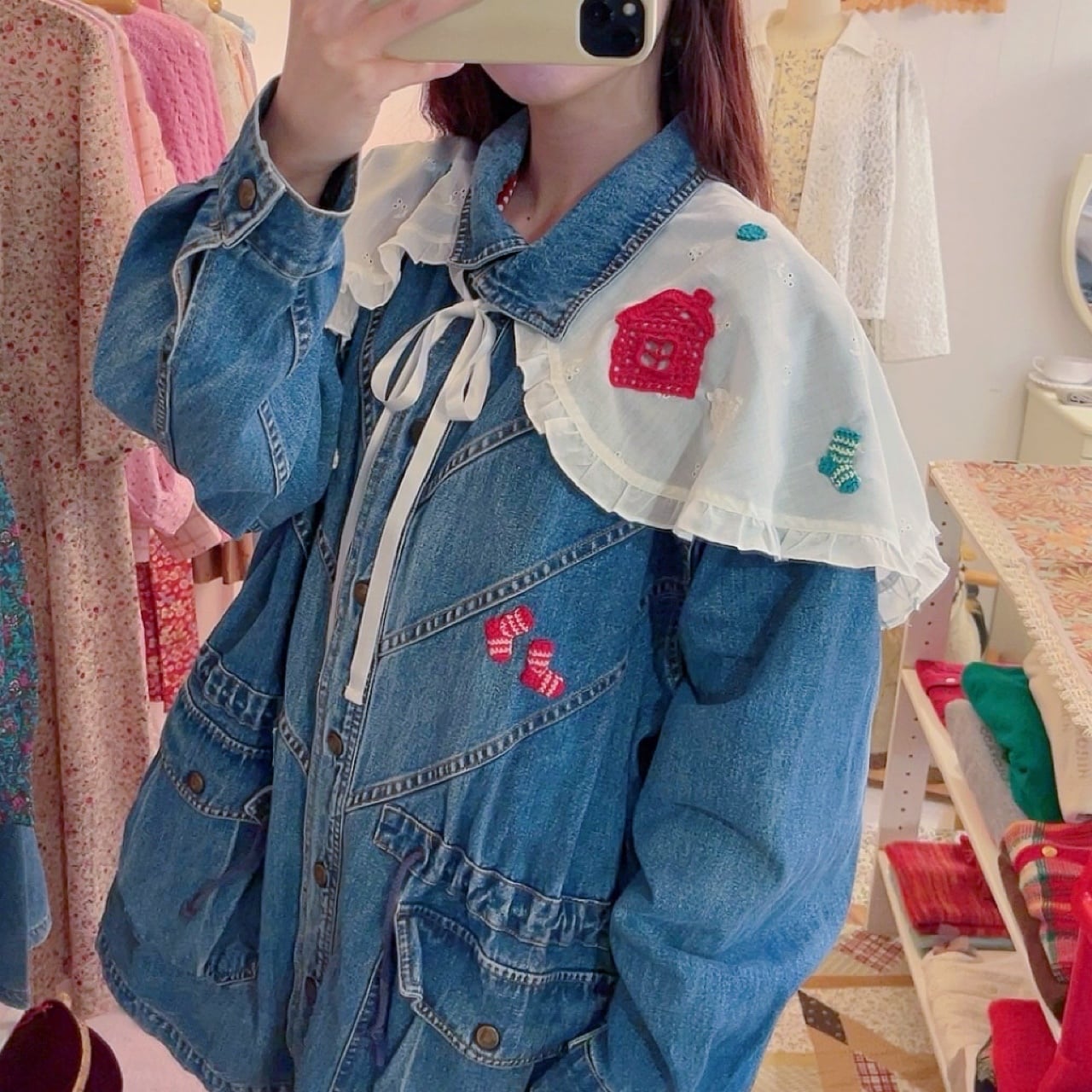 remake ✂︎ walking dwarf frill collar denim jacket