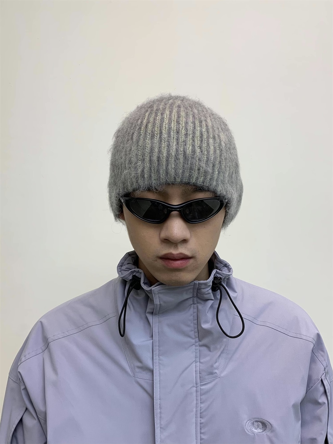 NeverSeez Mohair Mixed Stripe Knit Beanie